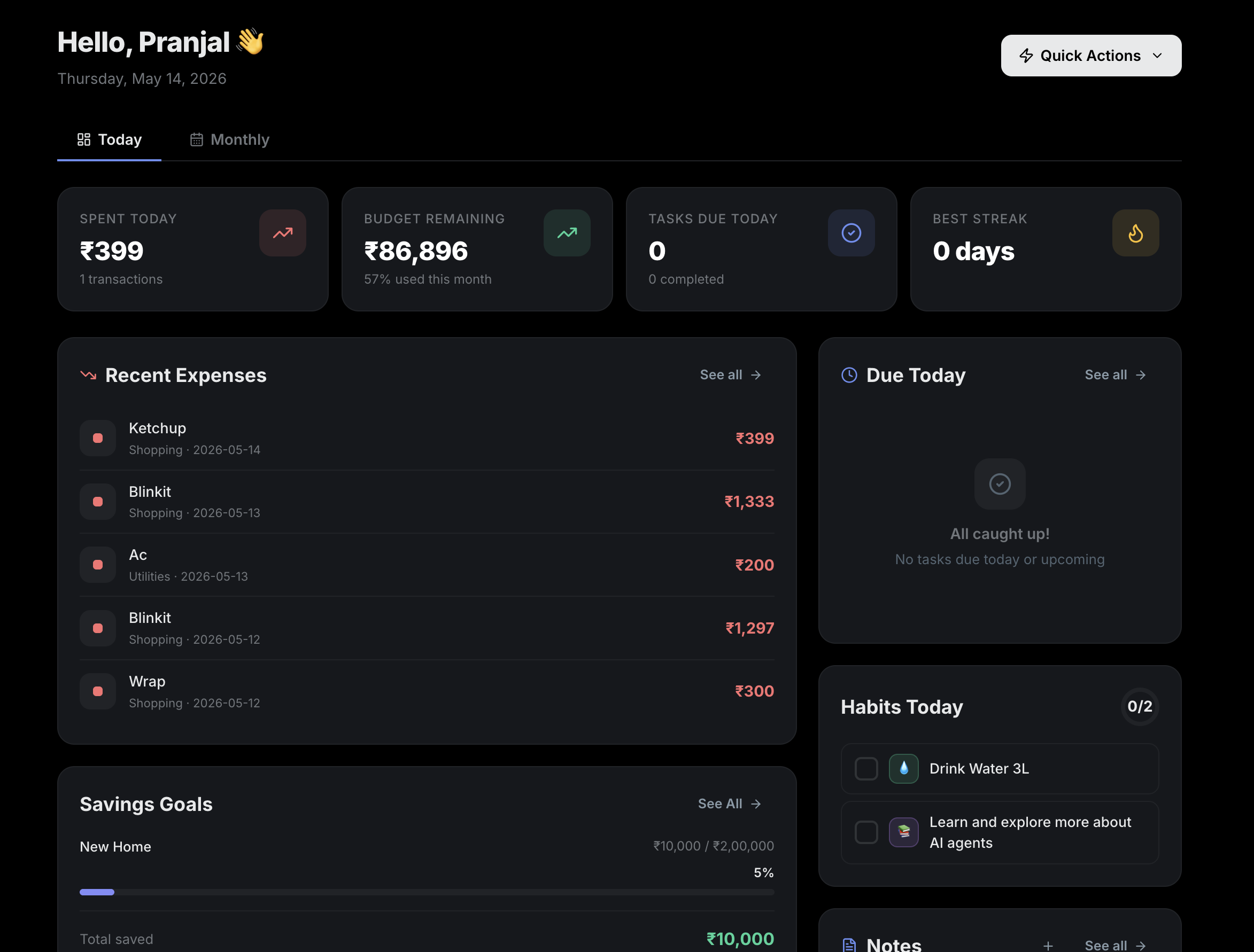 Koda Space dashboard